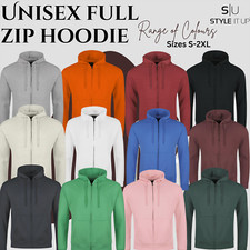 Adults Unisex Mens Ladies Full Zip Hoodies Womens Fleece Sweatshirt Plain Top