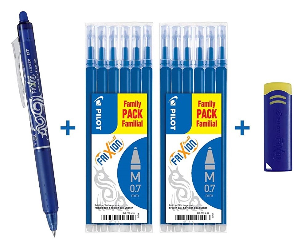 Pilot Frixion 07 bleu kit écriture roller effaçable recharge et gomme