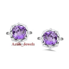 Natürlicher Amethyst Edelstein mit 14K Weiss Gold versilbert