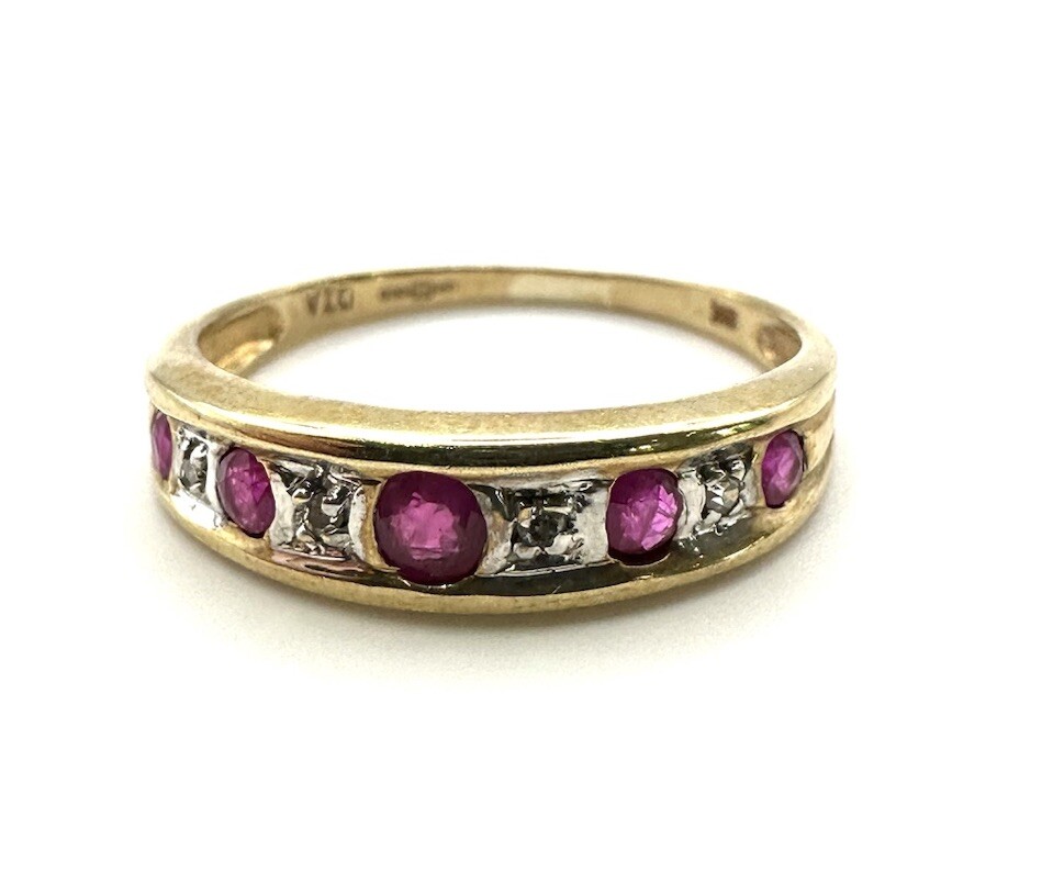 9ct Gold Ruby Diamond Ring 9K Gold Ruby Diamond E… - image 1