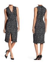 Alice + Olivia  Midi Dress Gray Faux Wrap V-neck Front Slit Back Minimalist Sz 0