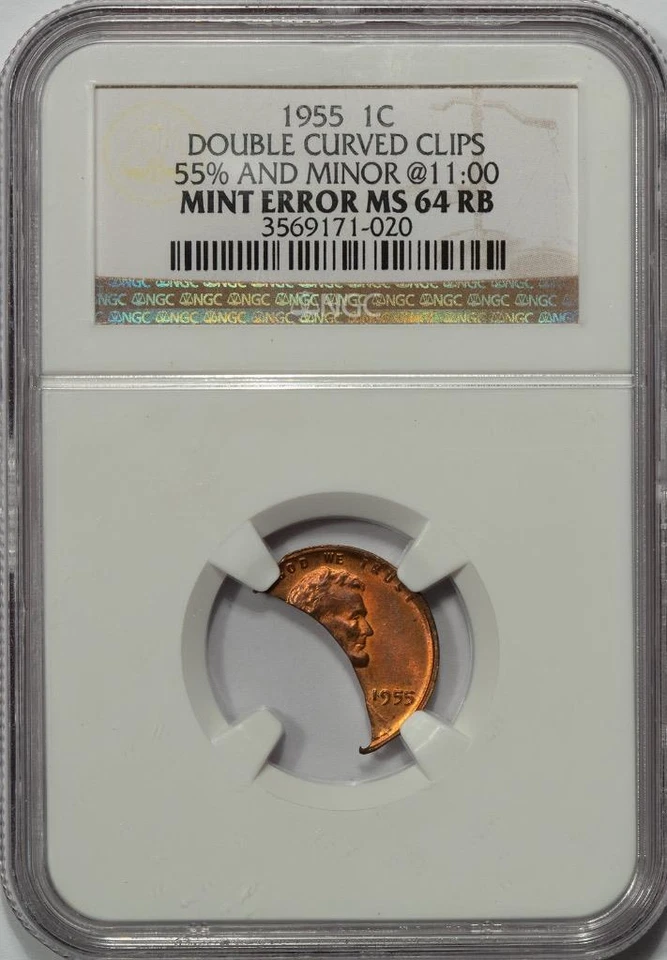 1955 NGC M64 55% Double Curved Clips Lincoln Cent Mint Error Rarer Than 1955 DD - Image 3 of 4