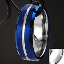 Engraved Blue Tungsten Thin White Line Band Ring EMS National Guard Nurses TW