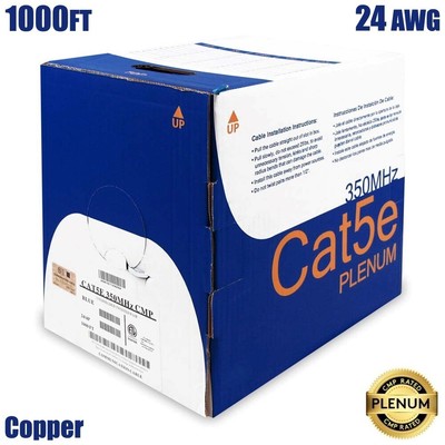 1000FT Cat5E Ethernet LAN Network UTP Plenum Cable 24AWG Solid Copper Wire White
