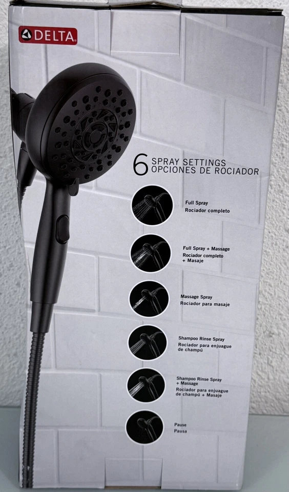 Delta Hand Shower 6 Spray Settings Matte Black Finish 75607BL - Image 2 of 2