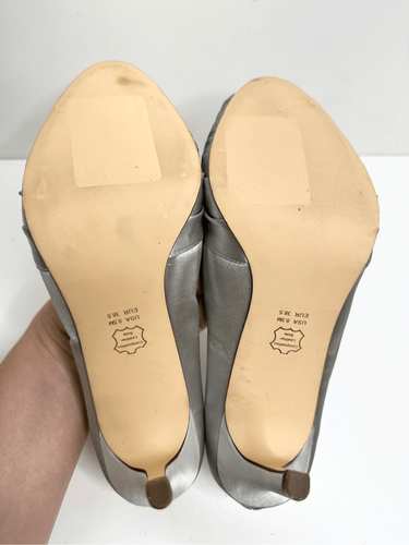 Nina New York Pumps Womens Size 8.5 Silver Satin Leather Open Toe Evening Shoes - Picture 7 of 7