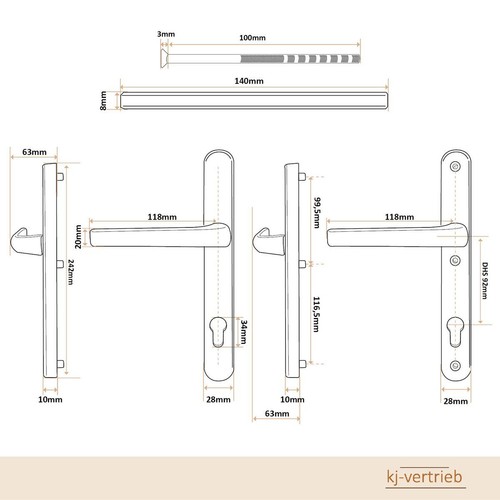 Türgriff Türdrücker Türklinke Drückergarnitur DHS 92mm - Silber F1 2x Griff - Bild 4 von 4
