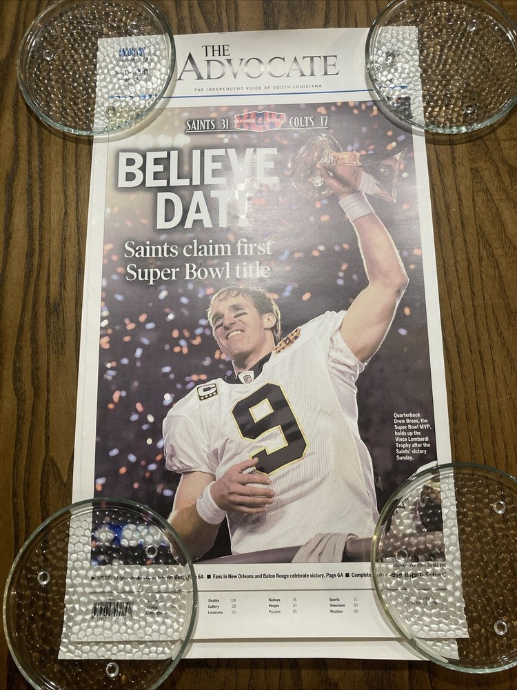 2 Lot Poster of The Advocate “Believe Dat” 2010 Saint ‘s first Super Bowl Title