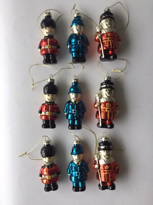 London, GLASKUGELN x 9, POLIZIST, GUARDSMAN & BEEFEATER, King, Queen, NEU