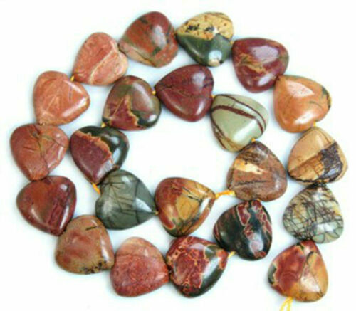  14 mm pierres précieuses naturelles multicolores Picasso jaspe perles cœur lâches 15"  - Photo 1/3