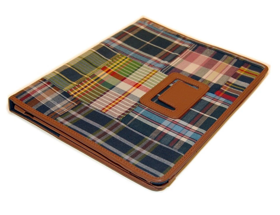 $145 Polo Ralph Lauren Patchwork Leather Folio Tablet Case Holder Plaid Madras - Image 2 of 3