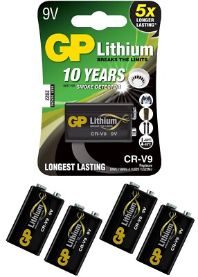 4x1er Blister-GP Batterie Lithium 9V Block E-Block CR-V9 /CRV9 für Rauchmelder  