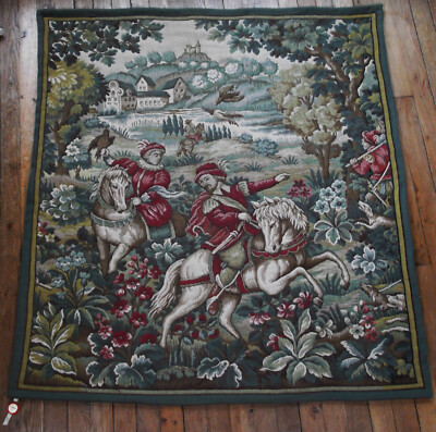 Tapisserie Ancienne Française - Scène De Chasse Médiévale, 4x4, 100% Coton