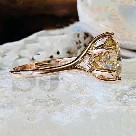 Anillo de diamantes champán tratados certificado de 11,00 quilates con montura de punta de plata 925 RARO Foto 3 de 4