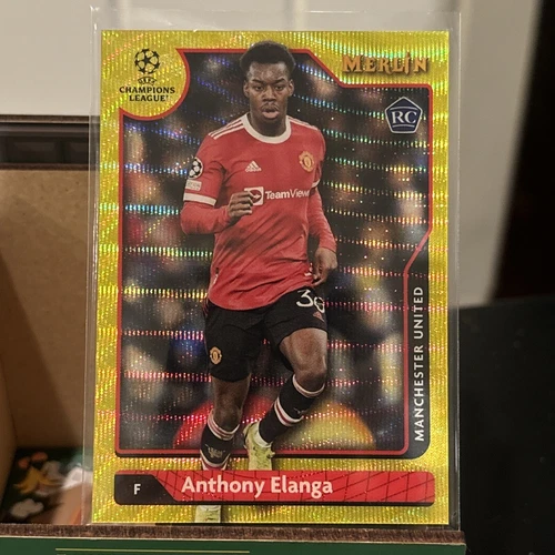 Anthony Elanga 2022 Topps Merlin Chrome UEFA Yellow Wave Refractor /225 RC #143