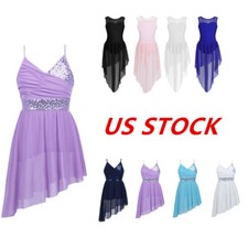 Girls Lyrical Halter Dresses Ballet Modern Contemporary Dance Leotard Costume