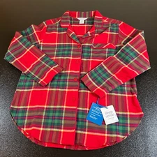Sleep Sense Flannel Pajama Top Plaid Button Up Sleepwear Red Womens Medium NWT