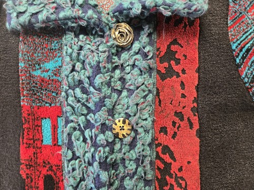 Lee Andersen Womens Colorful Fleece Jacket Art to Wear Colorblock Lagenlook S M - Picture 6 of 11