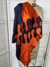 Vintage 26  Square Geometric Abstract Christian Orange Black Satin Scarf