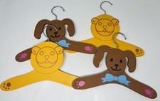 Vintage Baby Children's Kids Painted Wooden Hangers Dog and Lion Sturdy Nursery
