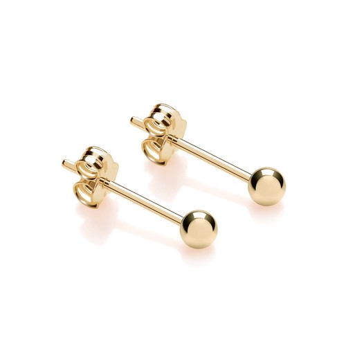 9ct Yellow Gold on Silver 3mm Basic Ball Stud Earrings Pair Ladies Men's Kid's - 第 3/7 張圖片