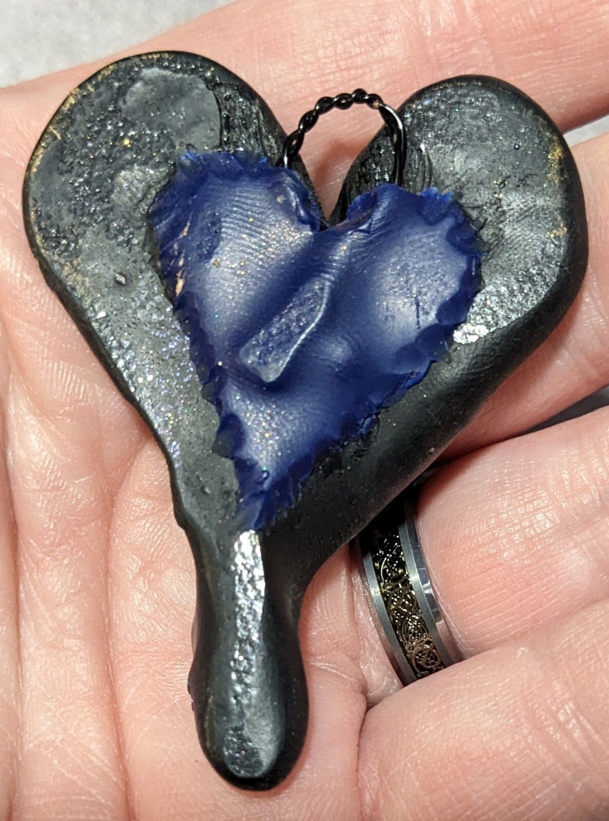 Gothic Handmade Patchwork Heart Metallic Pendant - image 5