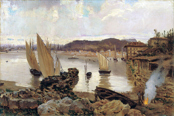 PINTURA ESPAÑA EL PUERTO DE BILBAO 1900 DE ANTONIO MUNOZ REPRODUCCIÓN DEGRAIN