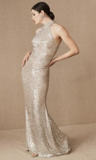 BHLDN Conroy Liquid Silver Sequin Maxi Dress Size 10
