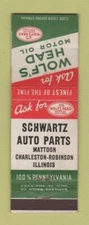 Matchbook Cover - Wolf's Head oil Auto Parts Mattoon Charleston Robinson IL WEAR