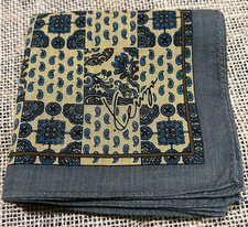 BEIGE BROWN PAISLEYS CHECKED MAN HANKY ART CLASSIC VTG COTTON POCKET SQUARE 19"