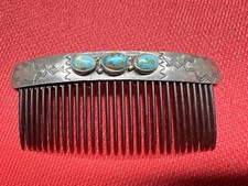 Vintage Sterling Silver  Turquoise Hair Comb