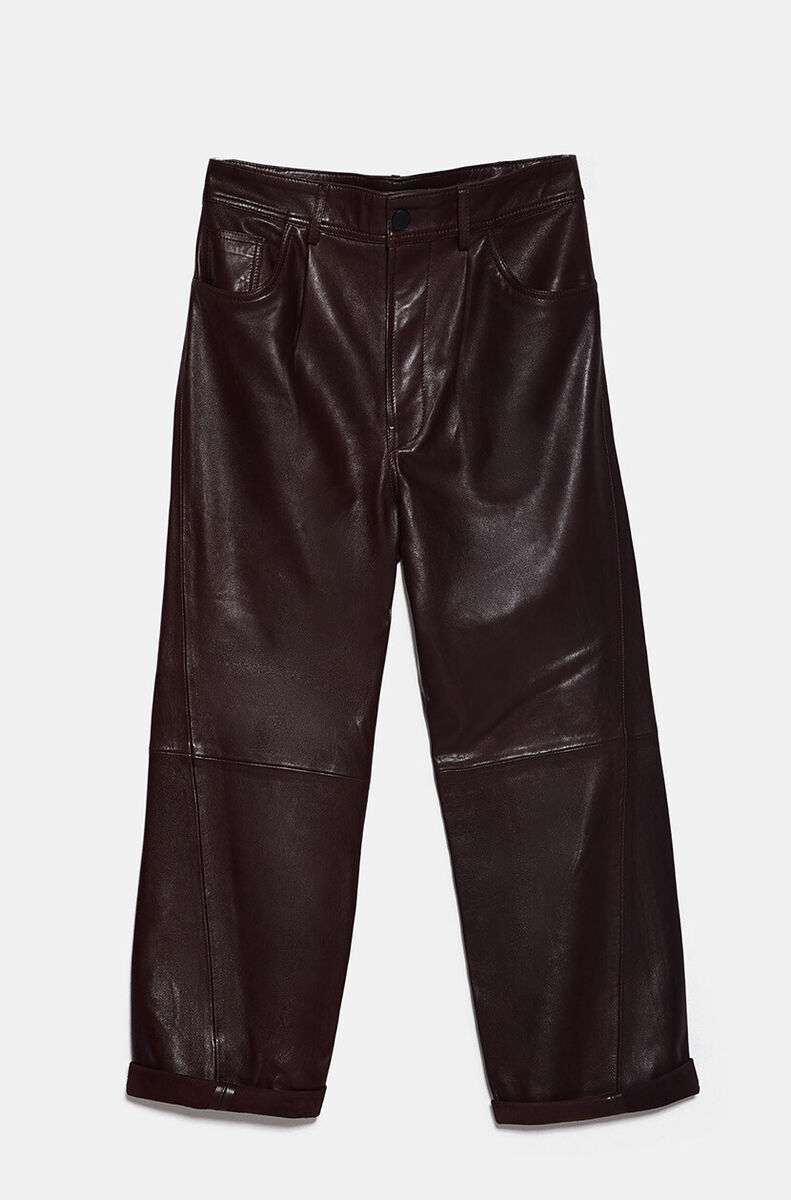 Zara 100% Authentic Straight Leg Leather Pants Dark Burgundy Zara 100% Authentic Straight Leg Leather Pants Dark Burgundy