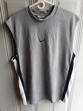 VTG 90s Nike Basketball Jersey Center Black Swoosh Gray White Mesh XL