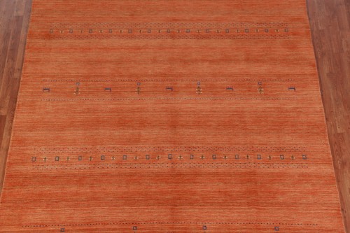 Artisan-made Orange Wool Area Rug Hand-knotted Gabbeh Carpet 8x10 ft - Picture 4 of 18