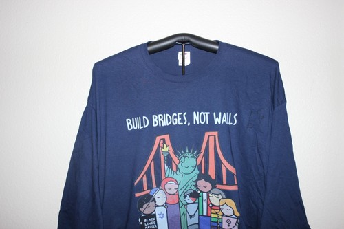 BUILD BRIDGES, NOT WALLS- Lady Liberty- America Long Sleeve T-Shirt, 3XL, Blue - Picture 4 of 7