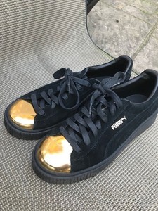 puma suede platform black gold