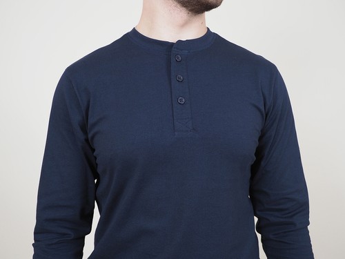Mens Long Sleeve Cotton T-Shirt Regular Fit Crew Neck or Henley Top Lounge Work - Picture 48 of 72