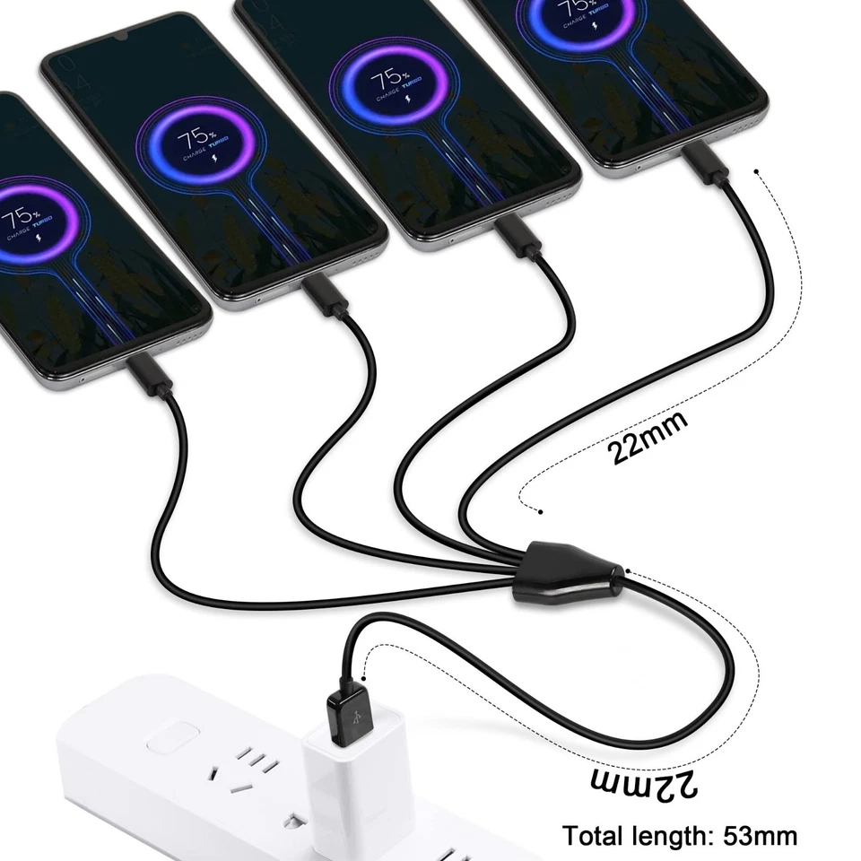 10PCS/LOT 50CM USB Type-C Cable 4 in Charging Cable USB-A to 4 USB C Charging - Image 4 of 4