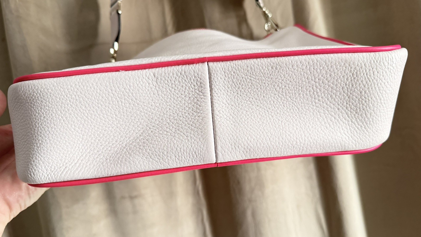 NWOT-Kate Spade Emma large Crossbody Pebble Leather cream w/hot pink trim.  thumbnail 8