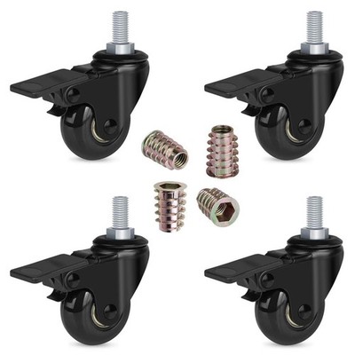 Hirate Threaded Stem Casters 3/8''-16UNC with Brake, Set of 4 Heavy 2, Brake 