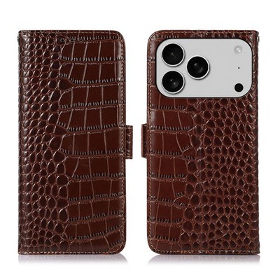 Krokodil Echtleder Kartenfach Flip Wallet Case Tasche fr iPhone 15 16 17 Pro Max