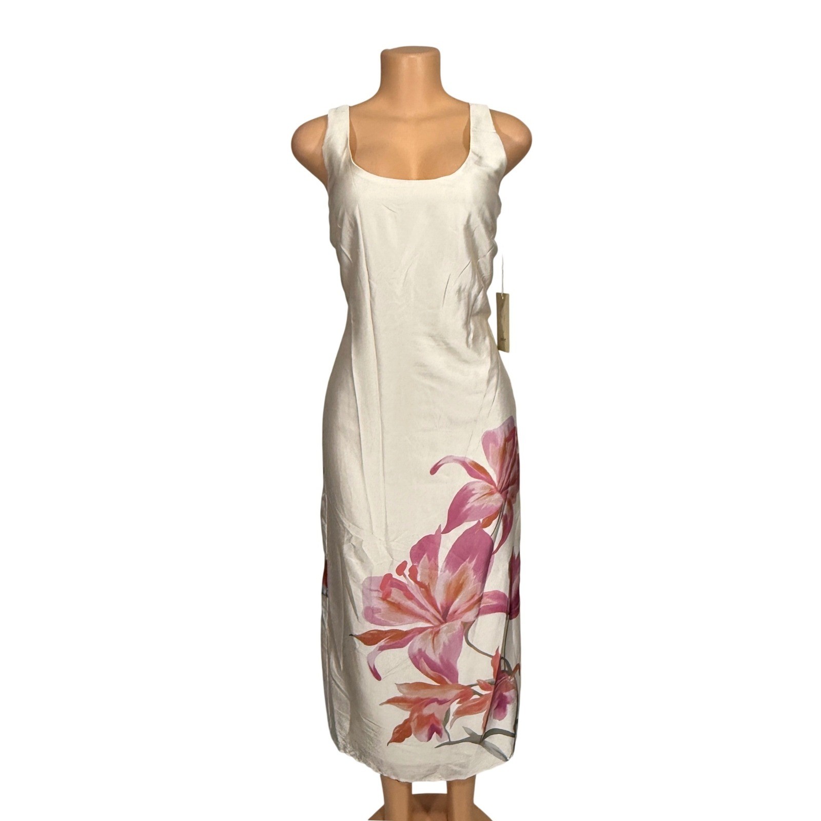 Joie Women Cream Floral Satin Scoop Neck Sleeveless Maxi Dress Size 10 NWT