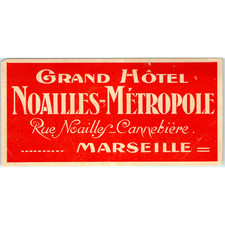 c1920s Grand Hotel Noailles-Metropole Marseille France Luggage Label Travel Vtg