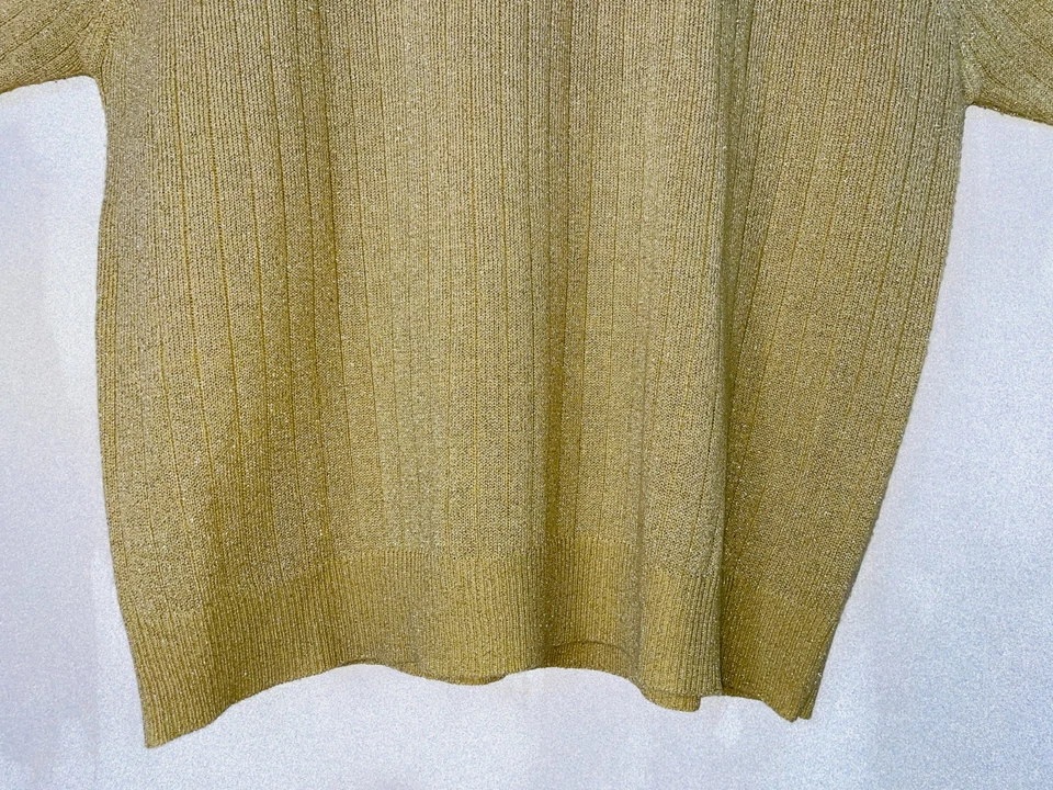Suéter Top Sag Harbor Mujer Medio Dorado Brillo Cuello Simulado Manga Corta Foto 3 de 4