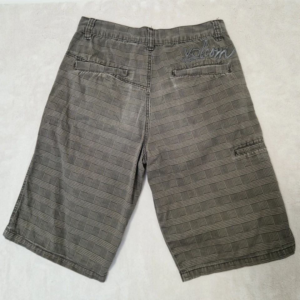 Volcom Stone Shorts Mens 32 W30 Brown Check Plaid Houndstooth Embroidered VTG - Image 3 of 4