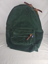 Rare Polo Ralph Lauren Corduroy Backpack in College Green Leather Zipper Pulls