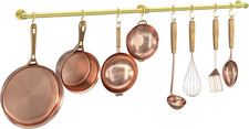 Wall-Mounted Stainless Steel Pot and Pan Rack with Brass Hooks - 39.4 Inch