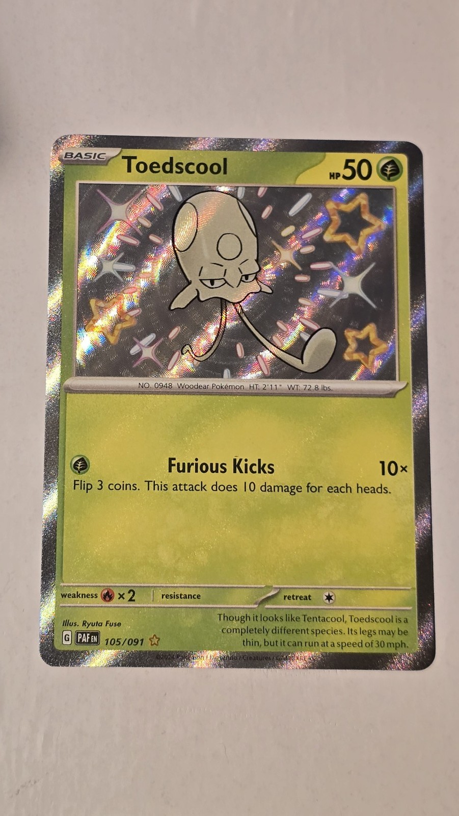 FREE SHIPPING! Toedscool - Shiny Rare SV: Paldean Fates 105/091 NM