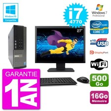 PC Dell 7020 SFF Ecran 27" Intel i7-4770 RAM 16Go Disque 500Go Graveur DVD Wifi