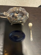 Silver Plated Cobalt Blue?Glass Pies EPMs Made In England Condiment Serving Dish